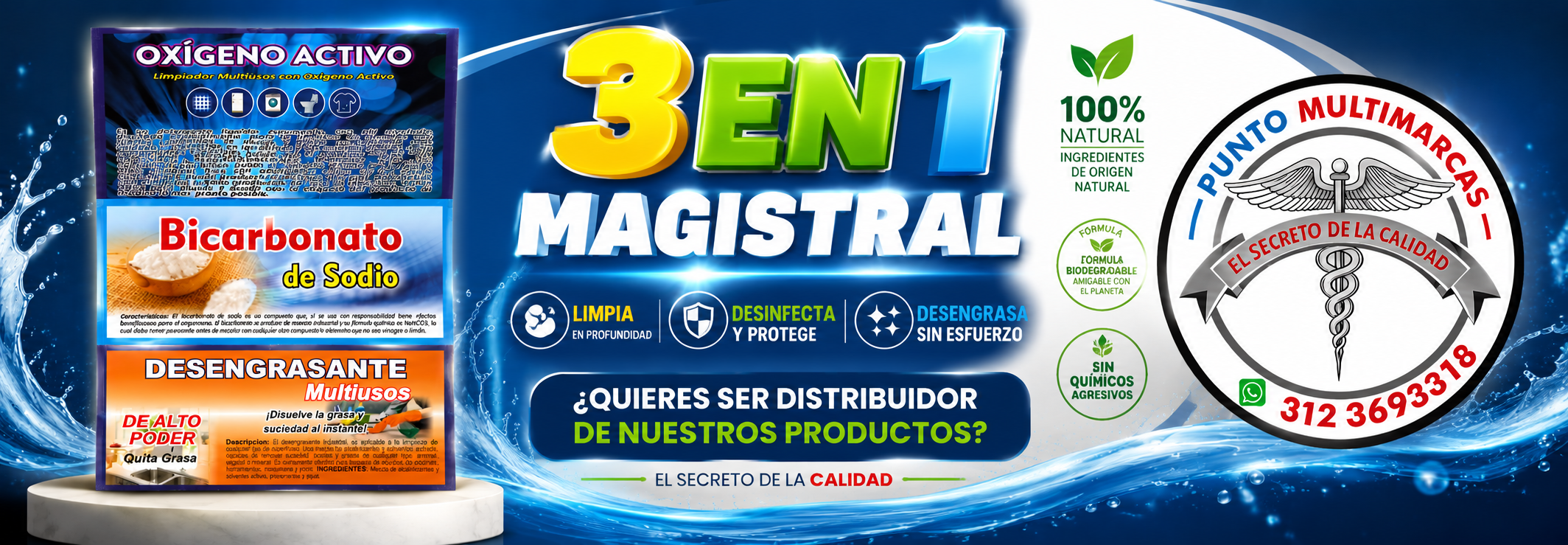 3 en 1 Magistral - Oxígeno Activo, Bicarbonato de Sodio y Desengrasante